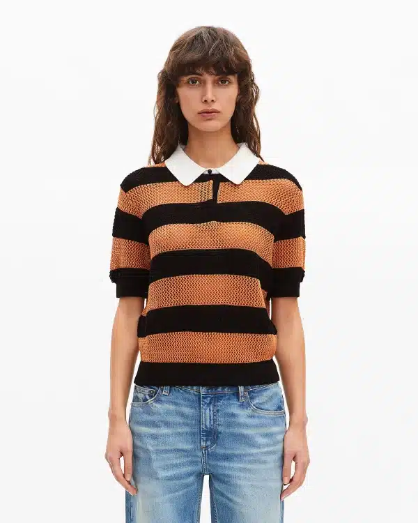 THE KOOPLES striped openwork polo shirt