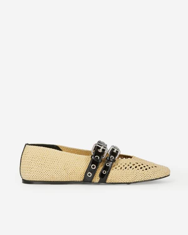 THE KOOPLES Ballerina in raffia and ecru leather