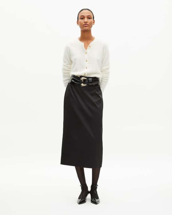 THE KOOPLES  Long Black Satin Pencil Skirt